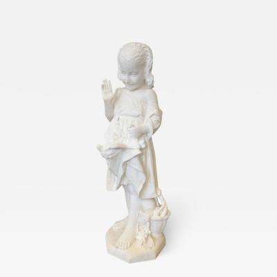  EMANUELE CARONI ITALIAN CARRARA MARBLE FIGURE OF A YOUNG GIRL WITH A DOVE BY EMANUELE CARONI