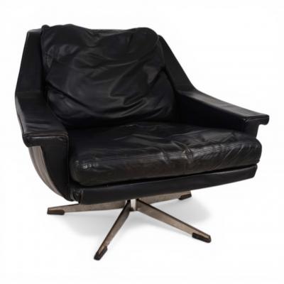  ESA Denmark ESA 802 Black Leather Lounge Chair by Werner Langenfeld 1970