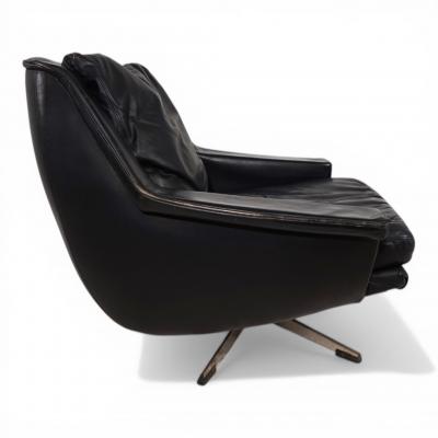  ESA Denmark ESA 802 Black Leather Lounge Chair by Werner Langenfeld 1970