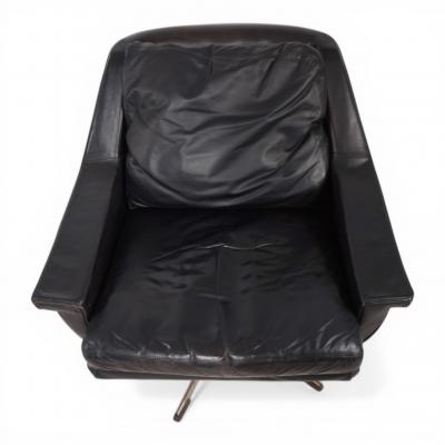  ESA Denmark ESA 802 Black Leather Lounge Chair by Werner Langenfeld 1970