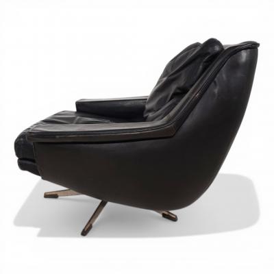  ESA Denmark ESA 802 Black Leather Lounge Chair by Werner Langenfeld 1970