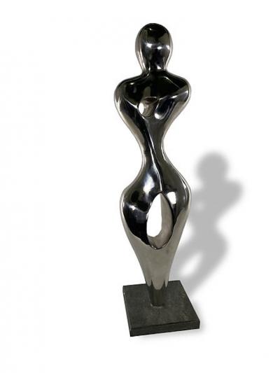  EVELYNE BRADER FRANK Angel Swiss Modern Stainless Steel On Marble Sculpture Evelyne Brader Frank