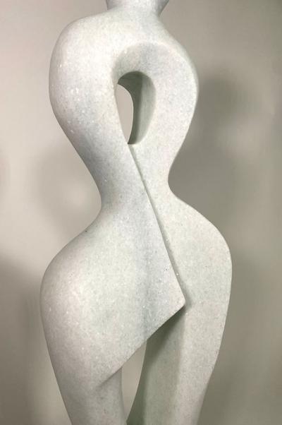  EVELYNE BRADER FRANK Lily Swiss Modern White Marble Abstract Sculpture Evelyne Brader Frank