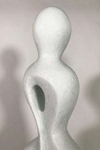  EVELYNE BRADER FRANK Lily Swiss Modern White Marble Abstract Sculpture Evelyne Brader Frank