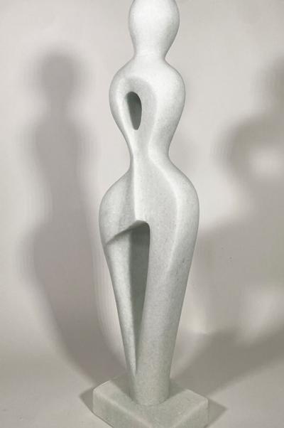  EVELYNE BRADER FRANK Lily Swiss Modern White Marble Abstract Sculpture Evelyne Brader Frank