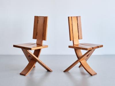  Eb nisterie Seltz Sculptural Set of Four Eb nisterie Seltz Dining Chairs in Oak France 1970s