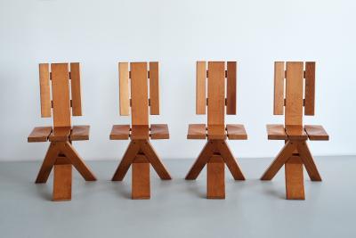  Eb nisterie Seltz Sculptural Set of Four Eb nisterie Seltz Dining Chairs in Oak France 1970s