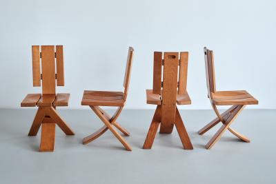  Eb nisterie Seltz Sculptural Set of Four Eb nisterie Seltz Dining Chairs in Oak France 1970s