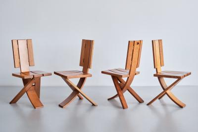  Eb nisterie Seltz Sculptural Set of Four Eb nisterie Seltz Dining Chairs in Oak France 1970s