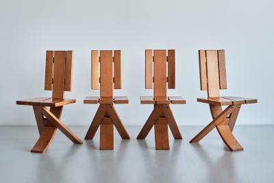  Eb nisterie Seltz Sculptural Set of Four Eb nisterie Seltz Dining Chairs in Oak France 1970s