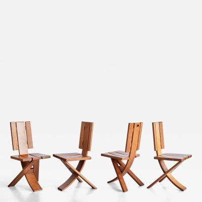  Eb nisterie Seltz Sculptural Set of Four Eb nisterie Seltz Dining Chairs in Oak France 1970s