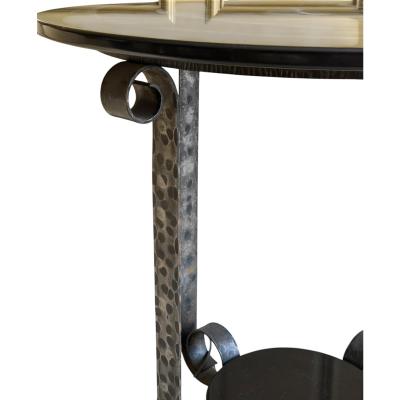  Edgar Brandt Art Deco Edgar Brandt Style Wrought Iron Black Marble Tulip Side Table 1 of 2
