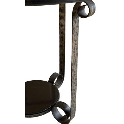  Edgar Brandt Art Deco Edgar Brandt Style Wrought Iron Black Marble Tulip Side Table 1 of 2