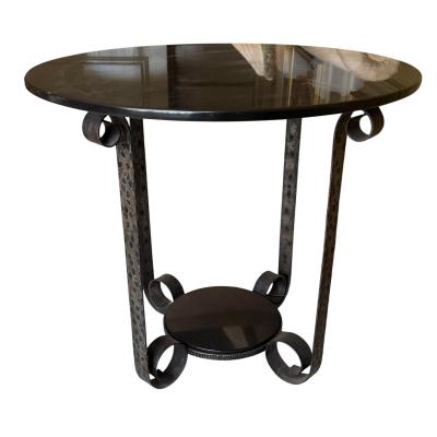  Edgar Brandt Art Deco Edgar Brandt Style Wrought Iron Black Marble Tulip Side Table 1 of 2