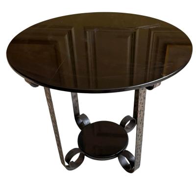  Edgar Brandt Art Deco Edgar Brandt Style Wrought Iron Black Marble Tulip Side Table 1 of 2