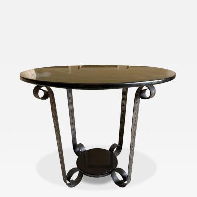  Edgar Brandt Art Deco Edgar Brandt Style Wrought Iron Black Marble Tulip Side Table 1 of 2