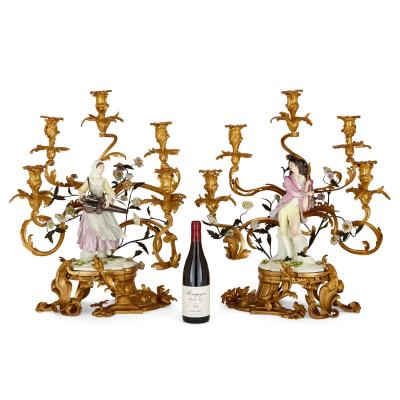  Edme Samson et Cie A pair of large Louis XV style gilt bronze and Samson porcelain candelabra