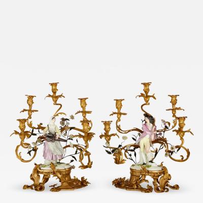  Edme Samson et Cie A pair of large Louis XV style gilt bronze and Samson porcelain candelabra