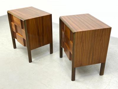  Edmond J Spence Rare Pair Edmond Spence Checkerboard Walnut Nightstands End Tables 1950s Sweden