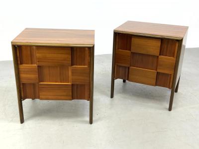  Edmond J Spence Rare Pair Edmond Spence Checkerboard Walnut Nightstands End Tables 1950s Sweden