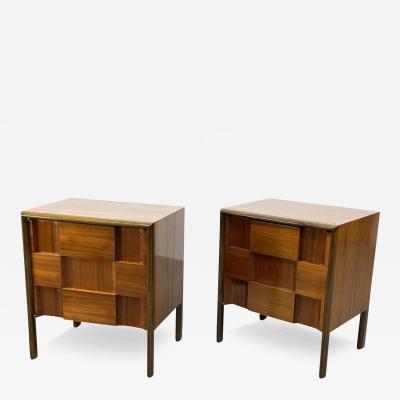  Edmond J Spence Rare Pair Edmond Spence Checkerboard Walnut Nightstands End Tables 1950s Sweden