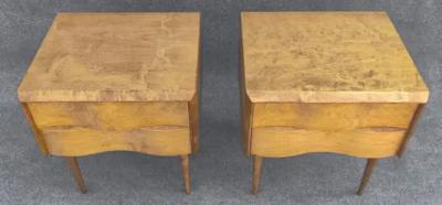  Edmond J Spence Restored Pair of Edmund Spence Golden Birch Wavy Front Nightstands Sweden 1950s
