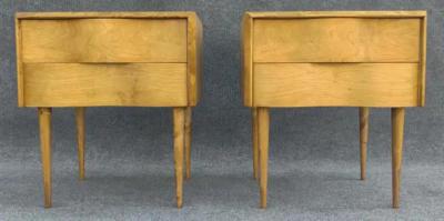  Edmond J Spence Restored Pair of Edmund Spence Golden Birch Wavy Front Nightstands Sweden 1950s