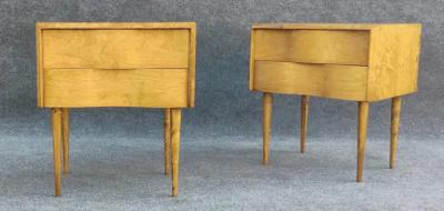  Edmond J Spence Restored Pair of Edmund Spence Golden Birch Wavy Front Nightstands Sweden 1950s