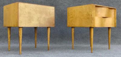  Edmond J Spence Restored Pair of Edmund Spence Golden Birch Wavy Front Nightstands Sweden 1950s