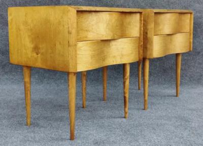  Edmond J Spence Restored Pair of Edmund Spence Golden Birch Wavy Front Nightstands Sweden 1950s