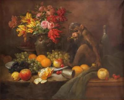  Edmond Louis Maire Edmond Louis Maire French 1862 1914 a Monkey Still Life Painting 1904