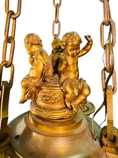 Edward F Caldwell Co Caldwell Lighting MAGNIFICIENT ANTIQUE DORE BRONZE CHERUB AND LION HEAD CHANDELIER