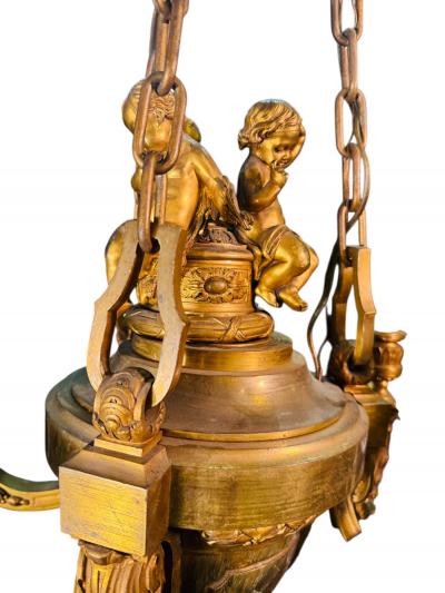  Edward F Caldwell Co Caldwell Lighting MAGNIFICIENT ANTIQUE DORE BRONZE CHERUB AND LION HEAD CHANDELIER