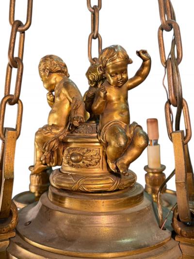  Edward F Caldwell Co Caldwell Lighting MAGNIFICIENT ANTIQUE DORE BRONZE CHERUB AND LION HEAD CHANDELIER