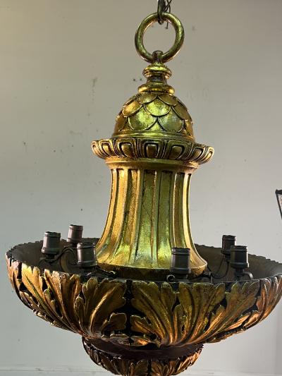  Edward F Caldwell Co Caldwell Lighting MAGNIFICIENT PAIR OF 19TH CENTURY GILT CARVED WOOD CHANDELIERS BY E F CALDWELL