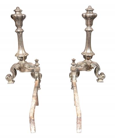  Edward F Caldwell Co Caldwell Lighting Pair Of Silvered Brass Andirons Attributed To E F Caldwell