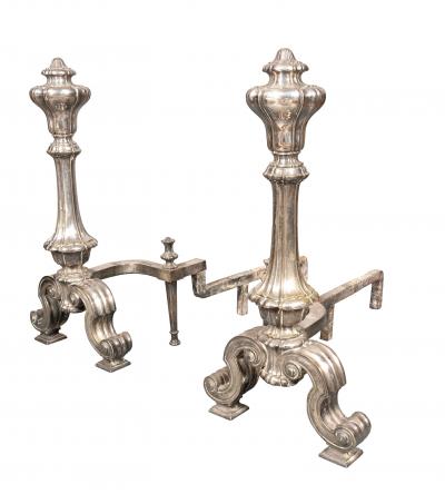  Edward F Caldwell Co Caldwell Lighting Pair Of Silvered Brass Andirons Attributed To E F Caldwell
