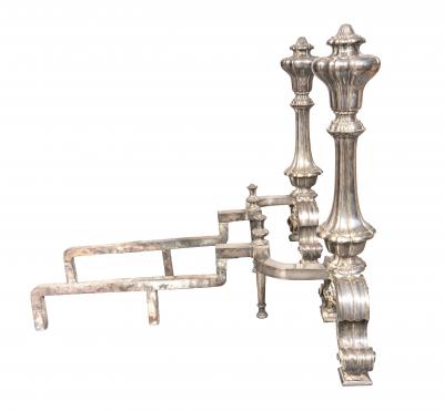  Edward F Caldwell Co Caldwell Lighting Pair Of Silvered Brass Andirons Attributed To E F Caldwell