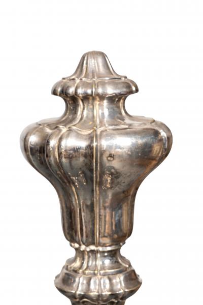  Edward F Caldwell Co Caldwell Lighting Pair Of Silvered Brass Andirons Attributed To E F Caldwell