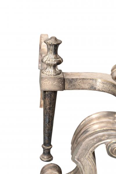  Edward F Caldwell Co Caldwell Lighting Pair Of Silvered Brass Andirons Attributed To E F Caldwell