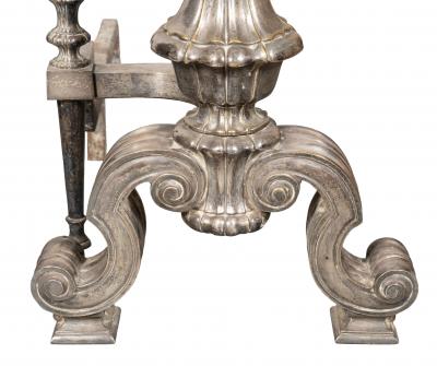  Edward F Caldwell Co Caldwell Lighting Pair Of Silvered Brass Andirons Attributed To E F Caldwell