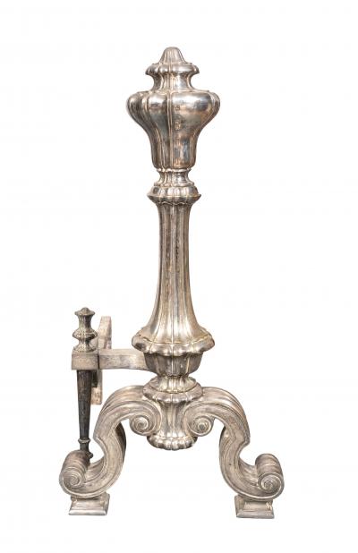  Edward F Caldwell Co Caldwell Lighting Pair Of Silvered Brass Andirons Attributed To E F Caldwell