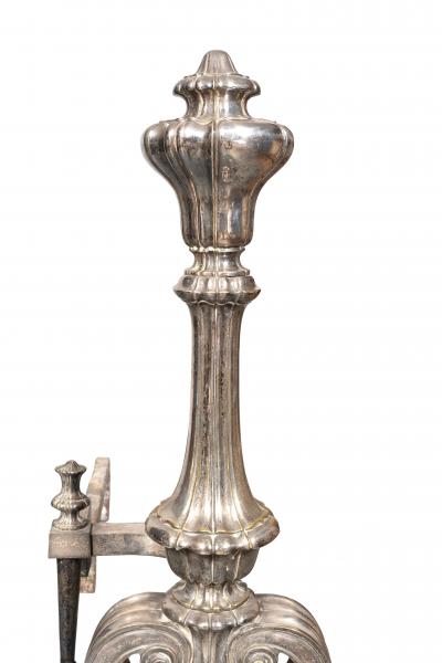  Edward F Caldwell Co Caldwell Lighting Pair Of Silvered Brass Andirons Attributed To E F Caldwell