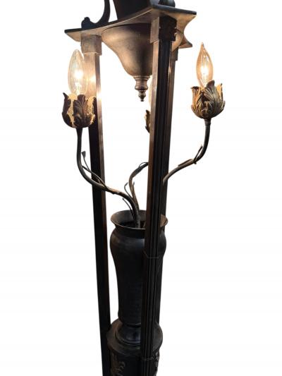  Edward F Caldwell Co Caldwell Lighting SUPERB PAIR OF PATINATED BRONZE FIGURAL BRASS RAM HEAD NEOCLASSICAL TORCHIERES