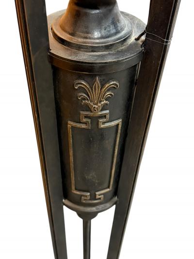  Edward F Caldwell Co Caldwell Lighting SUPERB PAIR OF PATINATED BRONZE FIGURAL BRASS RAM HEAD NEOCLASSICAL TORCHIERES