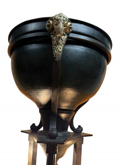  Edward F Caldwell Co Caldwell Lighting SUPERB PAIR OF PATINATED BRONZE FIGURAL BRASS RAM HEAD NEOCLASSICAL TORCHIERES