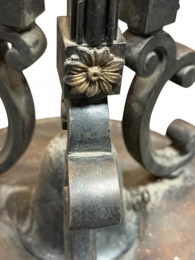  Edward F Caldwell Co Caldwell Lighting SUPERB PAIR OF PATINATED BRONZE FIGURAL BRASS RAM HEAD NEOCLASSICAL TORCHIERES