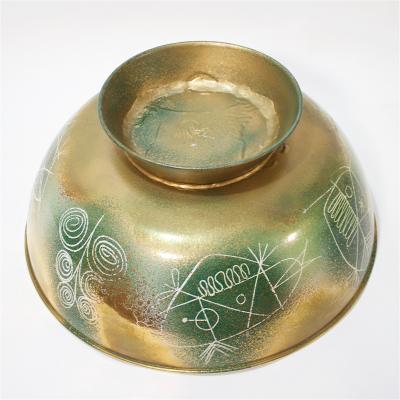 Edward Winter Enamel and Gold Metal Punch Bowl by Edward Winter USA 1950