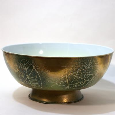 Edward Winter Enamel and Gold Metal Punch Bowl by Edward Winter USA 1950