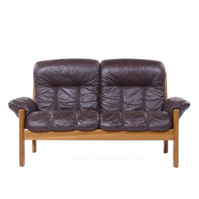  Ekornes ASA Ekornes Mid Century Danish Teak Leather Loveseat